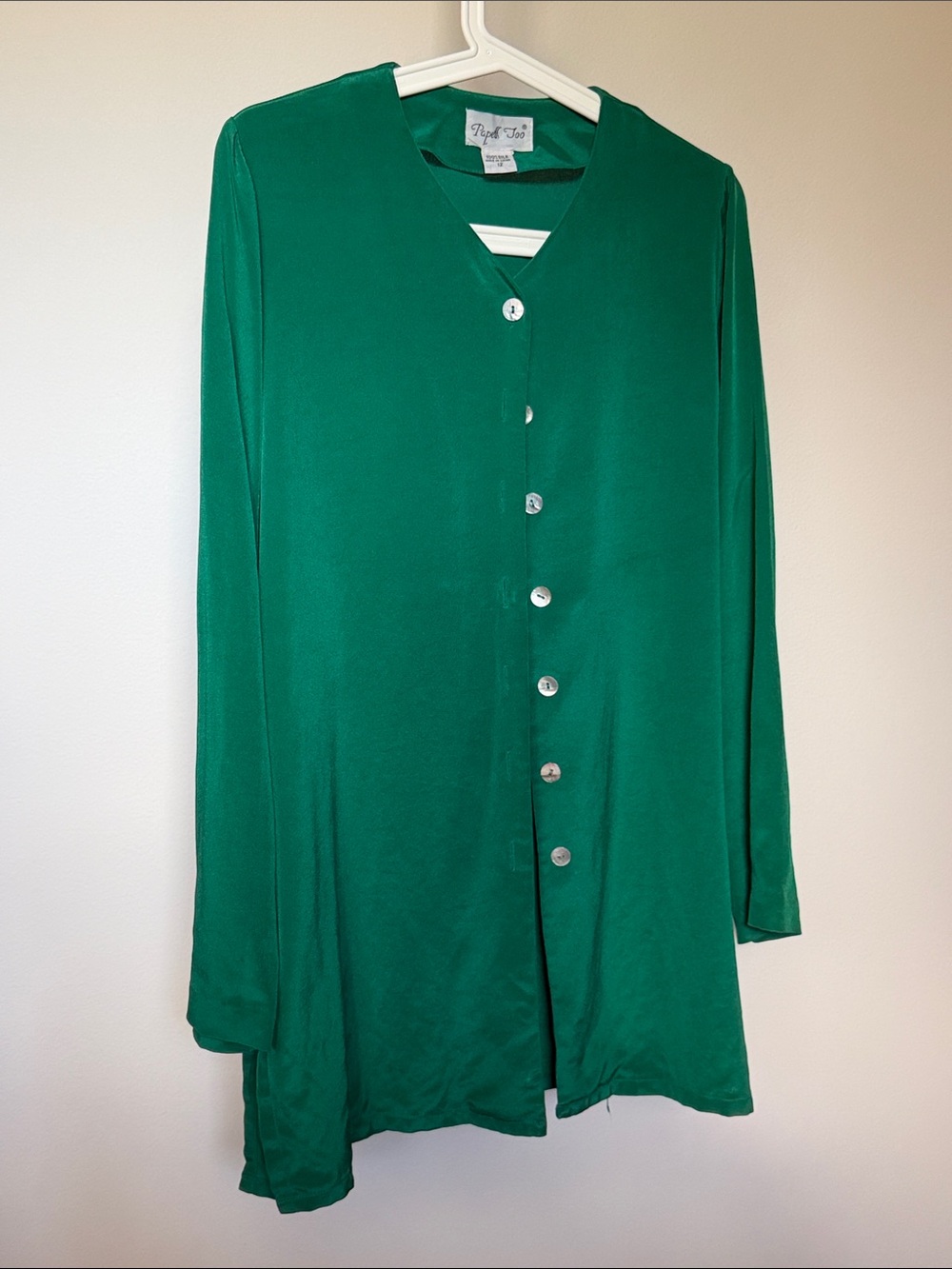 Luxurious EMERALD green VINTAGE blouse silk jacket L